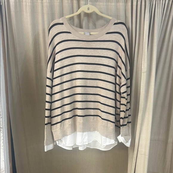 Tan and Navy Striped Sweater - Chicos - Picture 1 of 3